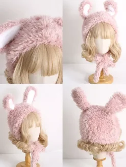 Sweet Lolita Hat Pink Rabbit Ears Plush Warm Accessories
