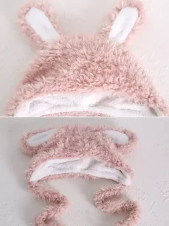 Sweet Lolita Hat Pink Rabbit Ears Plush Warm Accessories