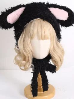 Sweet Lolita Hat Pink Rabbit Ears Plush Warm Accessories