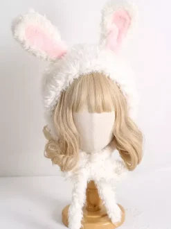 Sweet Lolita Hat Pink Rabbit Ears Plush Warm Accessories
