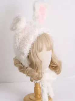 Sweet Lolita Hat Pink Rabbit Ears Plush Warm Accessories
