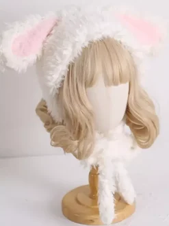 Sweet Lolita Hat Pink Rabbit Ears Plush Warm Accessories
