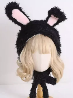Sweet Lolita Hat Pink Rabbit Ears Plush Warm Accessories