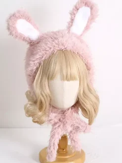 Sweet Lolita Hat Pink Rabbit Ears Plush Warm Accessories