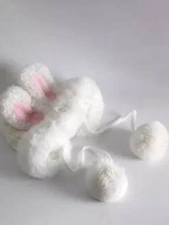 Sweet Lolita Hat White Rabbit Ears Pom Poms Plush Warm Lolita Accessories