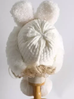 Sweet Lolita Hat White Rabbit Ears Pom Poms Plush Warm Lolita Accessories