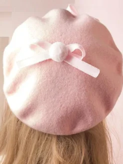 Sweet Lolita Hat Wool Bow Pom Pom Lolita Beret
