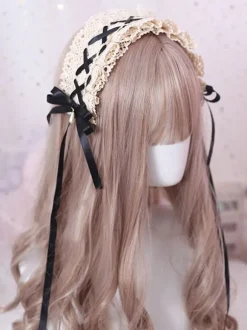 Sweet Lolita Headdress Bow Lace Ruffle Lolita Hair Accessory