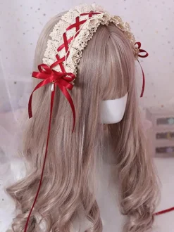 Sweet Lolita Headdress Bow Lace Ruffle Lolita Hair Accessory