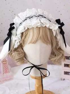 Sweet Lolita Headdress Bunny Ears Lace Bows Lace Headband