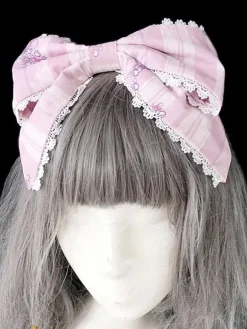 Sweet Lolita Headdress Infanta Maiden Room Lace Trim Bow Print Lolita Hair Accessory