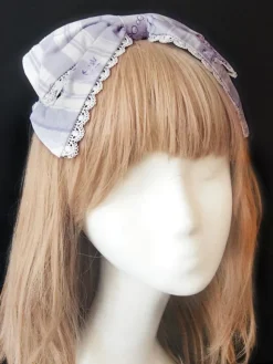 Sweet Lolita Headdress Infanta Maiden Room Lace Trim Bow Print Lolita Hair Accessory