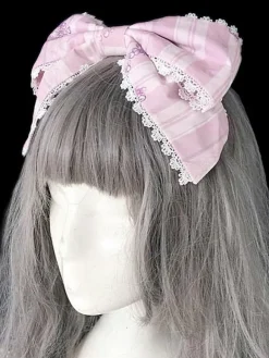 Sweet Lolita Headdress Infanta Maiden Room Lace Trim Bow Print Lolita Hair Accessory
