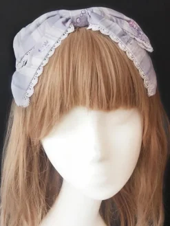 Sweet Lolita Headdress Infanta Maiden Room Lace Trim Bow Print Lolita Hair Accessory