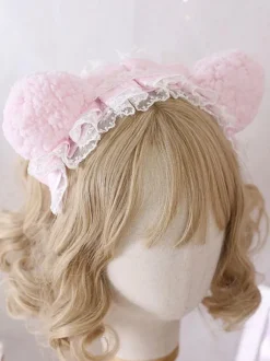 Sweet Lolita Headdress Pink Lace Polyester Fiber Headwear Lace Lolita Hair Accessories