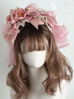 Sweet Lolita Headdress Pink Polyester Fiber Bows Bow Headwear Lolita Headband