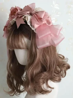 Sweet Lolita Headdress Pink Polyester Fiber Bows Bow Headwear Lolita Headband