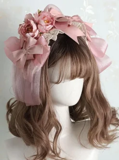 Sweet Lolita Headdress Pink Polyester Fiber Bows Bow Headwear Lolita Headband
