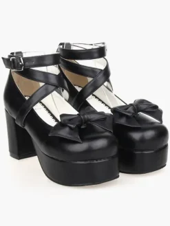 Sweet Lolita Heel Platform Black Cross Straps Lolita Shoes