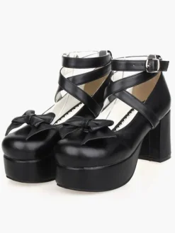 Sweet Lolita Heel Platform Black Cross Straps Lolita Shoes