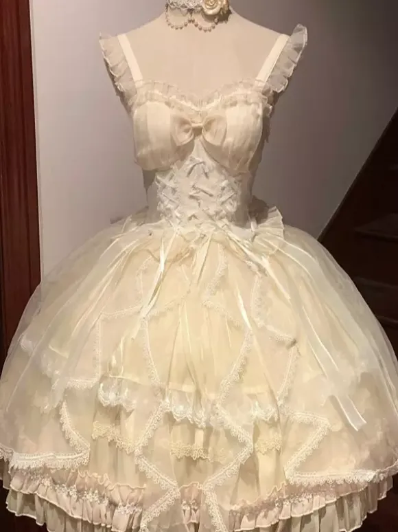 Sweet Lolita Jsk Dress Glaze Fantasy Sleeveless Ruffle Embroidery Bowknot 4 Colors