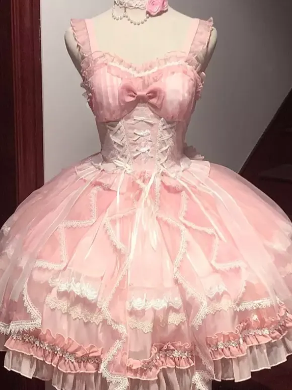 Sweet Lolita Jsk Dress Glaze Fantasy Sleeveless Ruffle Embroidery Bowknot 4 Colors