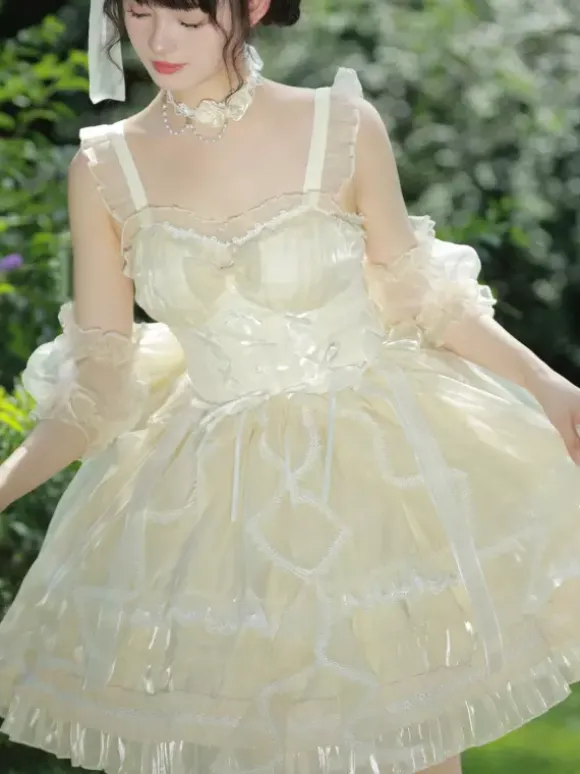Sweet Lolita Jsk Dress Glaze Fantasy Sleeveless Ruffle Embroidery Bowknot 4 Colors
