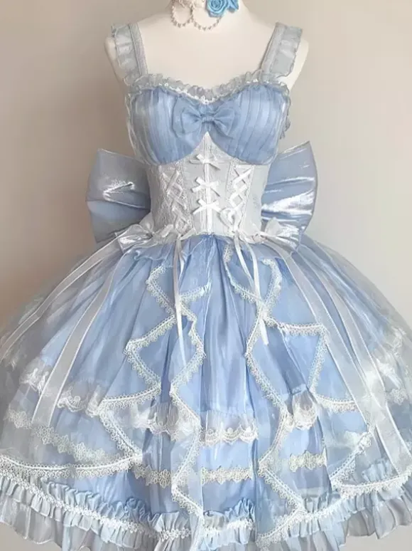 Sweet Lolita Jsk Dress Glaze Fantasy Sleeveless Ruffle Embroidery Bowknot 4 Colors