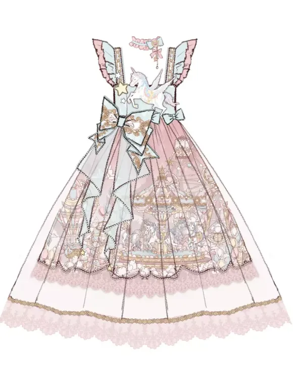 Sweet Lolita JSK Dress Kawaii Princess Tiered Ruffled Sundress In Pink Cute Casual Lolita