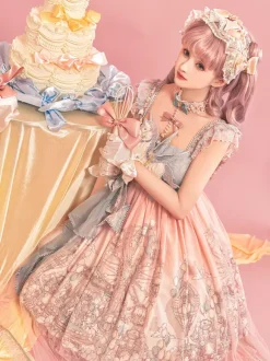 Sweet Lolita JSK Dress Kawaii Princess Tiered Ruffled Sundress In Pink Cute Casual Lolita