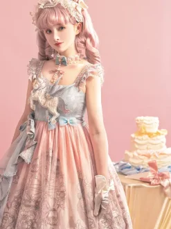 Sweet Lolita JSK Dress Kawaii Princess Tiered Ruffled Sundress In Pink Cute Casual Lolita