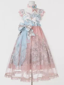 Sweet Lolita JSK Dress Kawaii Princess Tiered Ruffled Sundress In Pink Cute Casual Lolita