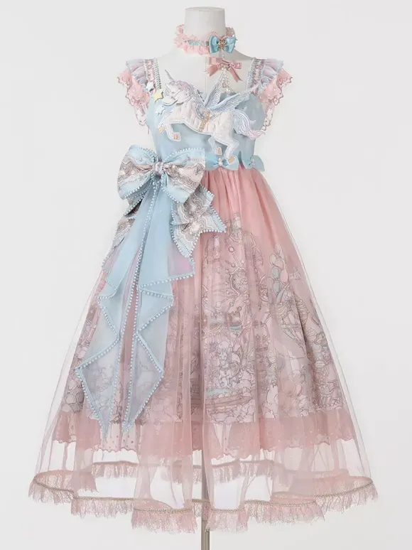 Sweet Lolita JSK Dress Kawaii Princess Tiered Ruffled Sundress In Pink Cute Casual Lolita