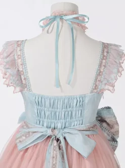 Sweet Lolita JSK Dress Kawaii Princess Tiered Ruffled Sundress In Pink Cute Casual Lolita