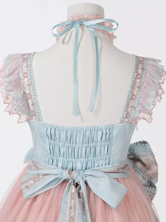 Sweet Lolita JSK Dress Kawaii Princess Tiered Ruffled Sundress In Pink Cute Casual Lolita