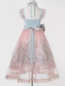 Sweet Lolita JSK Dress Kawaii Princess Tiered Ruffled Sundress In Pink Cute Casual Lolita