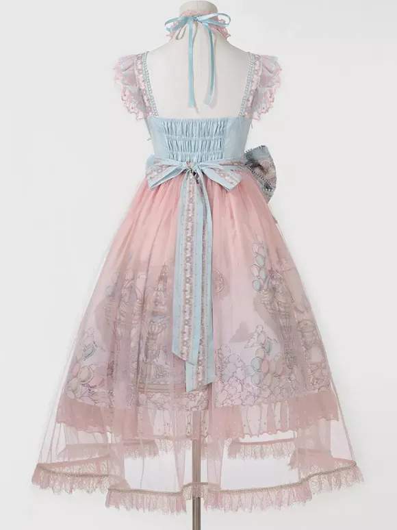 Sweet Lolita JSK Dress Kawaii Princess Tiered Ruffled Sundress In Pink Cute Casual Lolita