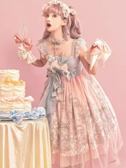 Sweet Lolita JSK Dress Kawaii Princess Tiered Ruffled Sundress In Pink Cute Casual Lolita