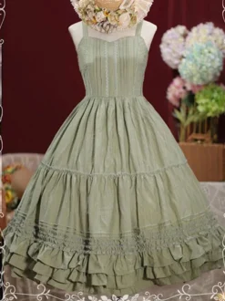 Sweet Lolita JSK Dress Lace Up Ruffle Cotton Lolita Jumper Skirts
