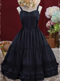 Sweet Lolita JSK Dress Lace Up Ruffle Cotton Lolita Jumper Skirts