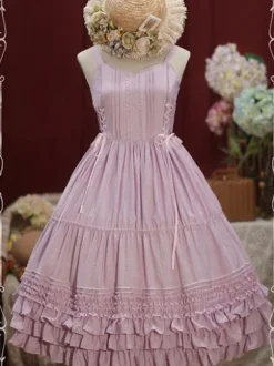 Sweet Lolita JSK Dress Lace Up Ruffle Cotton Lolita Jumper Skirts