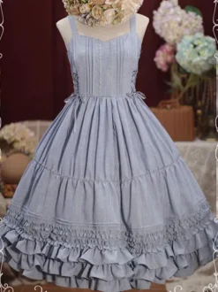Sweet Lolita JSK Dress Lace Up Ruffle Cotton Lolita Jumper Skirts