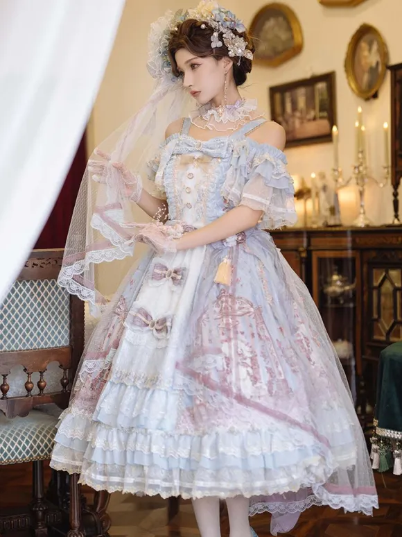 sweet Lolita Lolita Dresses Costumes Sweet Lolita Dress Polyester Sleeveless Bows Jumper Lolita Wedding Dress bride Lolita Dress Pink Tea Party