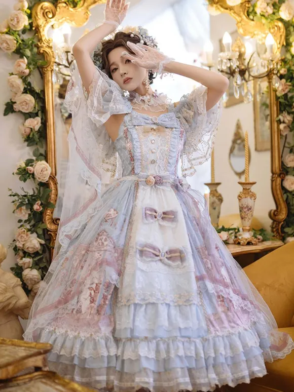 sweet Lolita Lolita Dresses Costumes Sweet Lolita Dress Polyester Sleeveless Bows Jumper Lolita Wedding Dress bride Lolita Dress Pink Tea Party