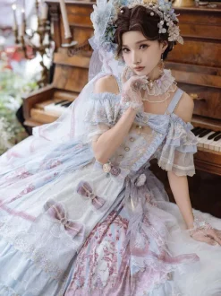 sweet Lolita Lolita Dresses Costumes Sweet Lolita Dress Polyester Sleeveless Bows Jumper Lolita Wedding Dress bride Lolita Dress Pink Tea Party