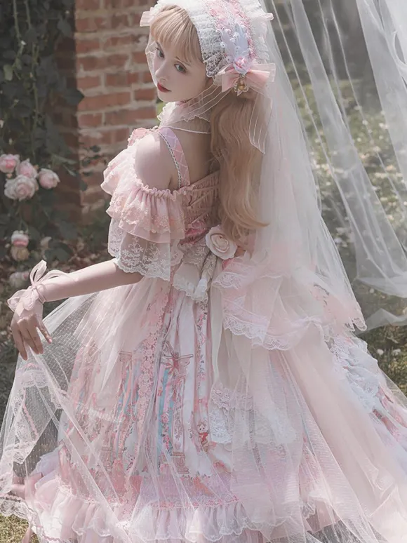 sweet Lolita Lolita Dresses Costumes Sweet Lolita Dress Polyester Sleeveless Bows Jumper Lolita Wedding Dress bride Lolita Dress Pink Tea Party