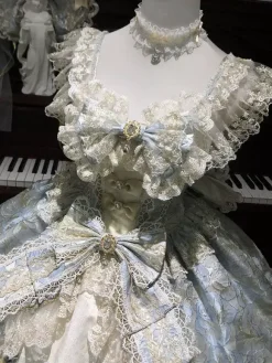 Sweet Lolita Lolita Polyester Sleeveless Lace Bandage Bows Light Sky Blue Lolita Dress