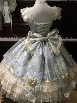 Sweet Lolita Lolita Polyester Sleeveless Lace Bandage Bows Light Sky Blue Lolita Dress