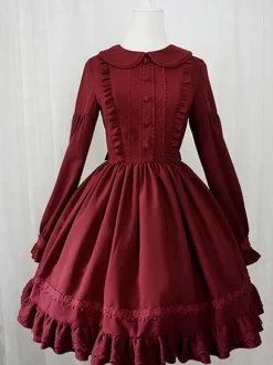 Sweet Lolita OP Dress Ruffles Long Sleeves Lolita One Piece Dresses