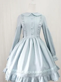 Sweet Lolita OP Dress Ruffles Long Sleeves Lolita One Piece Dresses